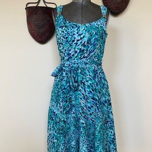 White House Black Market Teal & Aqua Printed Sleeveless Maxi Dress